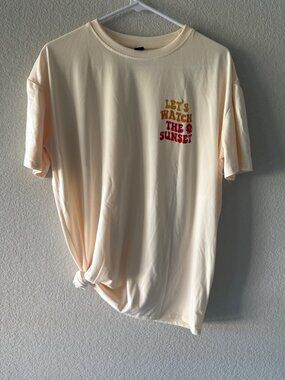 Oversized "Let's Watch The Sunset" Graphic Tee (Cream)